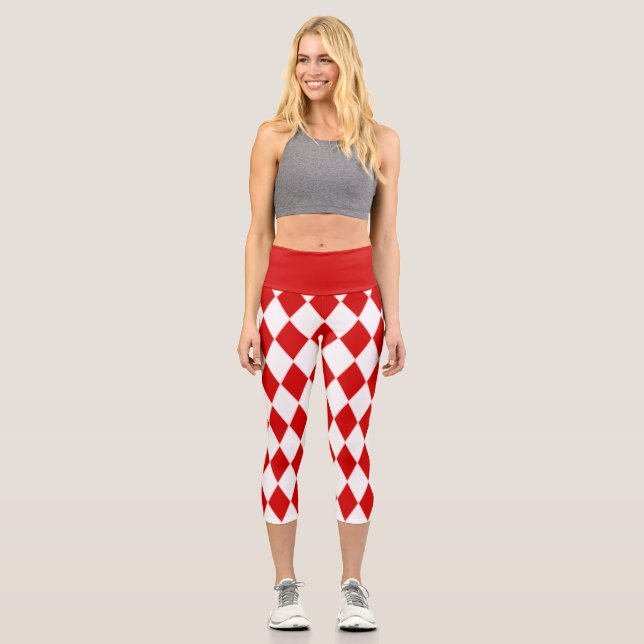 Harlequin-Rotweiße Capri Leggings (Vorderseite)