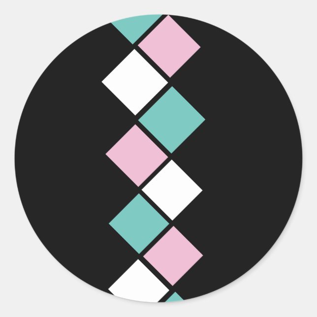 Harlequin Round Stickers (Schwarz, Aqua & Rosa) (Vorderseite)