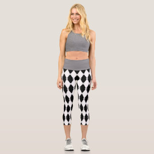 Harlequin Schwarz Weiß Raute Diamantform Capri Leggings