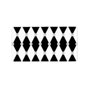 Harlequin Schwarz-weiß Rhombus Diamantform Adressaufkleber