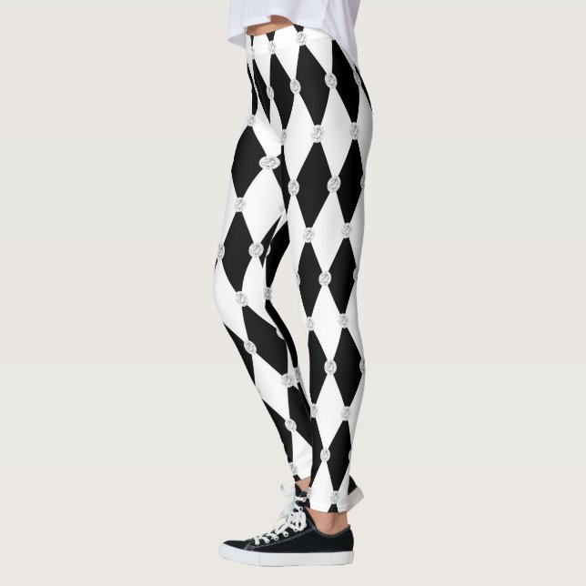 Harlequin Schwarz-weiß Rhombus Diamantform Leggings (Links)
