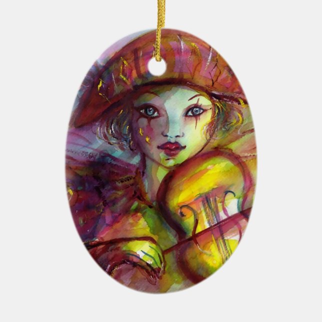 HARLEQUIN SPIELEN VIOLIN Venezianische Masquerade Keramikornament (Vorne)