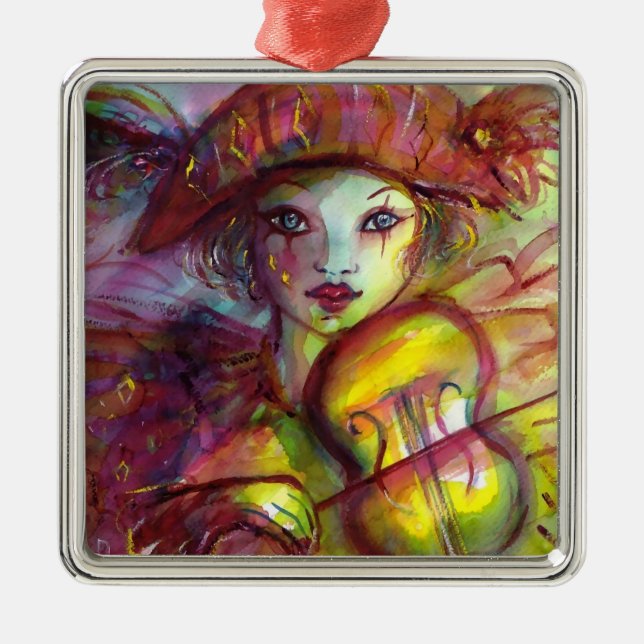 HARLEQUIN SPIELEN VIOLIN Venezianische Masquerade Ornament Aus Metall (Vorne)