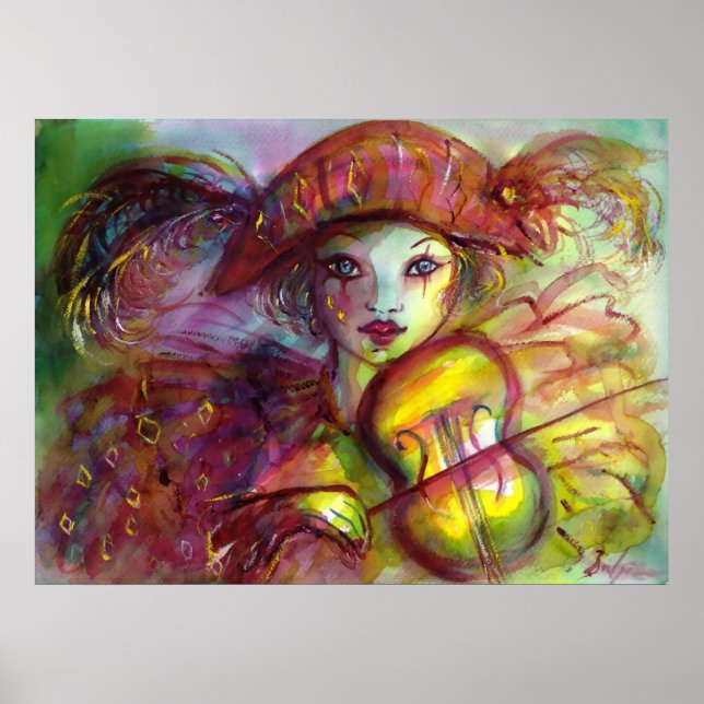 HARLEQUIN SPIELVIOLIN / Venezianischer Karneval Poster (Vorne)