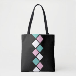 Harlequin Tote Bag (Schwarz, Aqua & Pink)