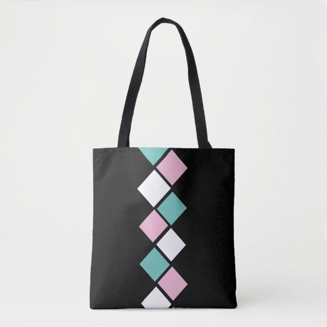 Harlequin Tote Bag (Schwarz, Aqua & Pink) (Vorderseite)