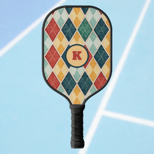 Harlequin Vintag Gold Red Green Monogram Raute Pickleball Schläger