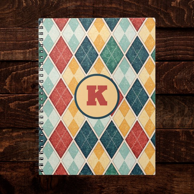 Harlequin Vintage Gold Rot Grün Monogramm Argyle Notizblock (Von Creator hochgeladen)