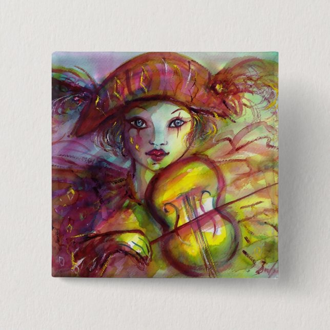 Harlequin Violinist, Venezianische Masquerade Mask Button (Vorderseite)