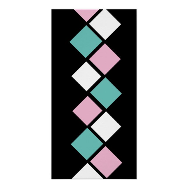 Harlequin Wall Poster (Schwarz, Aqua & Pink) (Vorderseite)