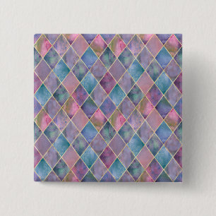 Harlequin-Wasserfarbe Diamant geometrisches Muster Button