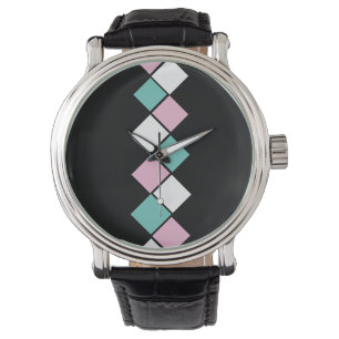 Harlequin Watch (Schwarz, Aqua und Rosa) Armbanduhr