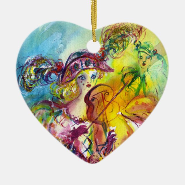 HARLEQUINA SPIELVIOLIN MIT CAT KERAMIKORNAMENT (Vorne)