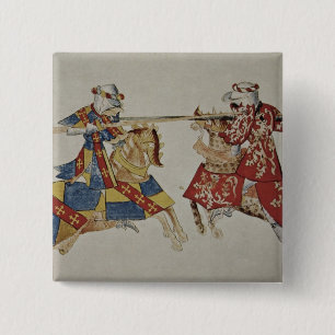 Harley 4205 f.366 turnierende Ritter, c.1445 Button