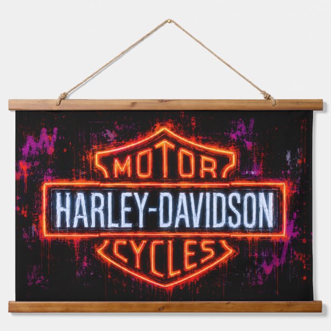 Harley-Davidson-Logo-Kunst Wandteppich Mit Holzrahmen (Vorne)
