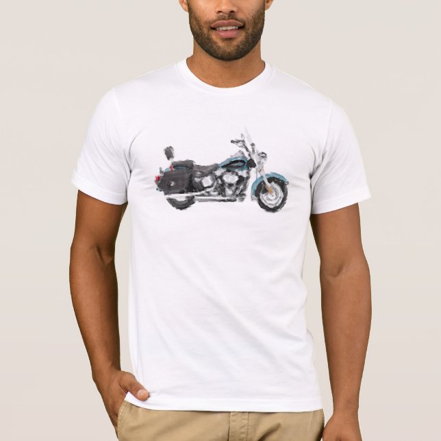 Harley FLSTC ErbeSoftail handgemalte Bürste T-Shirt (Vorderseite)