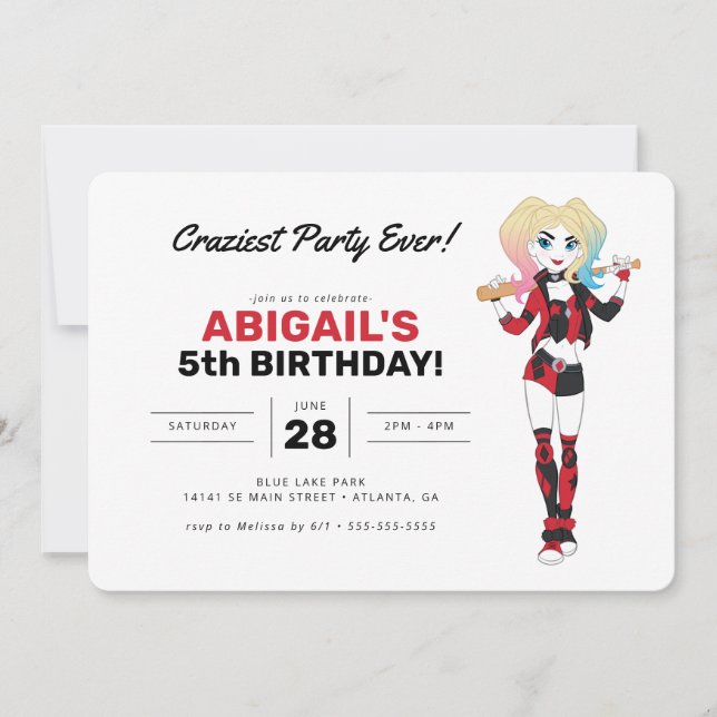 Harley Quinn Birthday Einladung (Vorderseite)