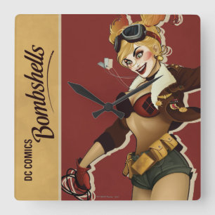 Harley Quinn Bombshells Pinup Quadratische Wanduhr