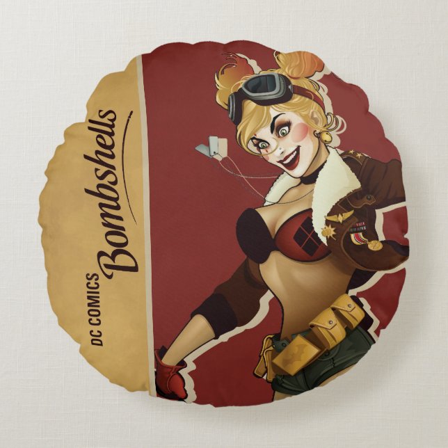 Harley Quinn Bombshells Pinup Rundes Kissen (Vorderseite)