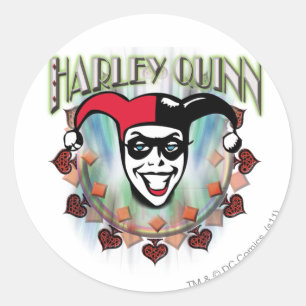 Harley Quinn - Gesicht und Logo Runder Aufkleber