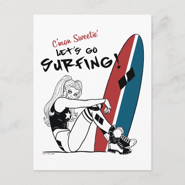 Harley Quinn - Lass uns surfen gehen Postkarte (Vorderseite)