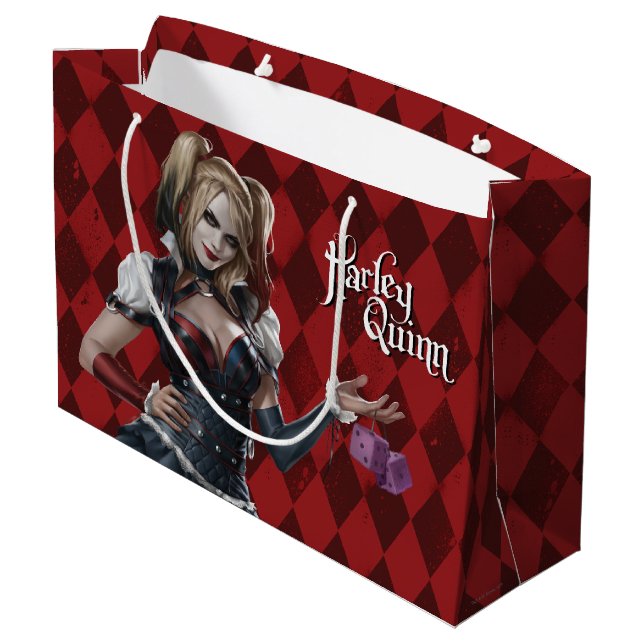 Harley Quinn mit Fuzzy Dice Große Geschenktüte (Rückseite Schrägansicht)