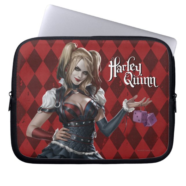 Harley Quinn mit Fuzzy Dice Laptopschutzhülle (Vorderseite)