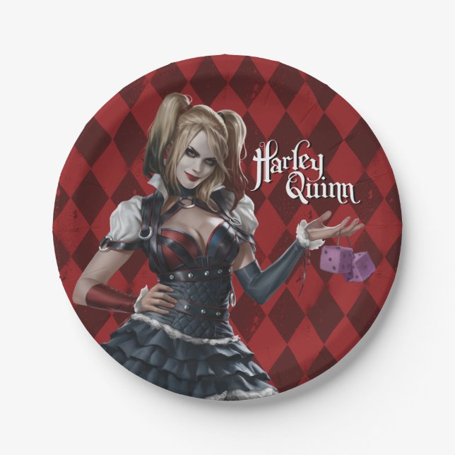 Harley Quinn mit Fuzzy Dice Pappteller (Vorderseite)