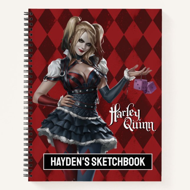 Harley Quinn Zeichnend mit Fuzzy Dice Notizbuch (Vorderseite)