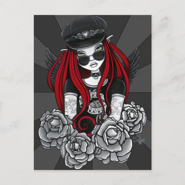 Harley Red Tattoo Biker Rose Angel Postcard Postkarte (Vorderseite)