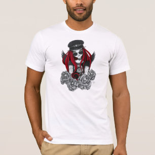Harley roter Tätowierungs-Radfahrer-Rosen-Engels- T-Shirt