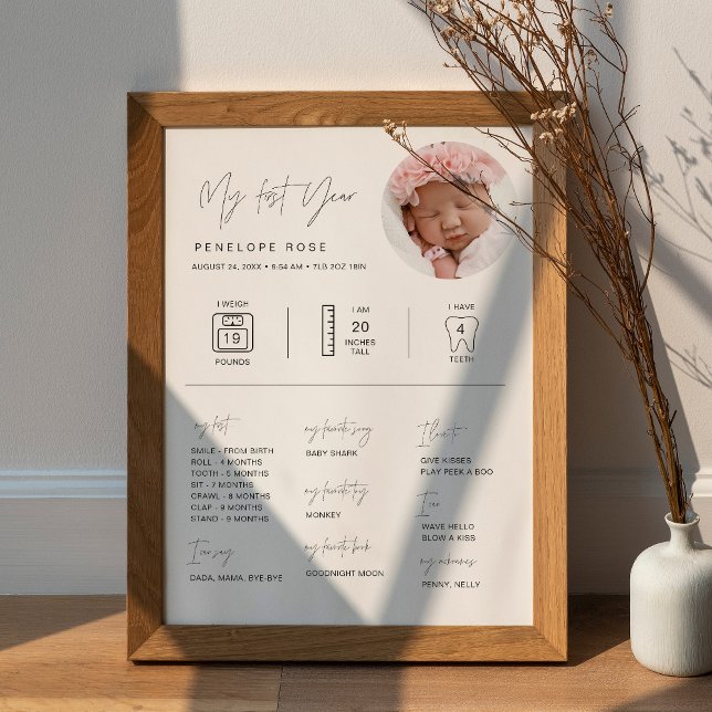 HARLOW 1. Geburtstag Meilensteine Infografik 18x24 Poster (Von Creator hochgeladen)