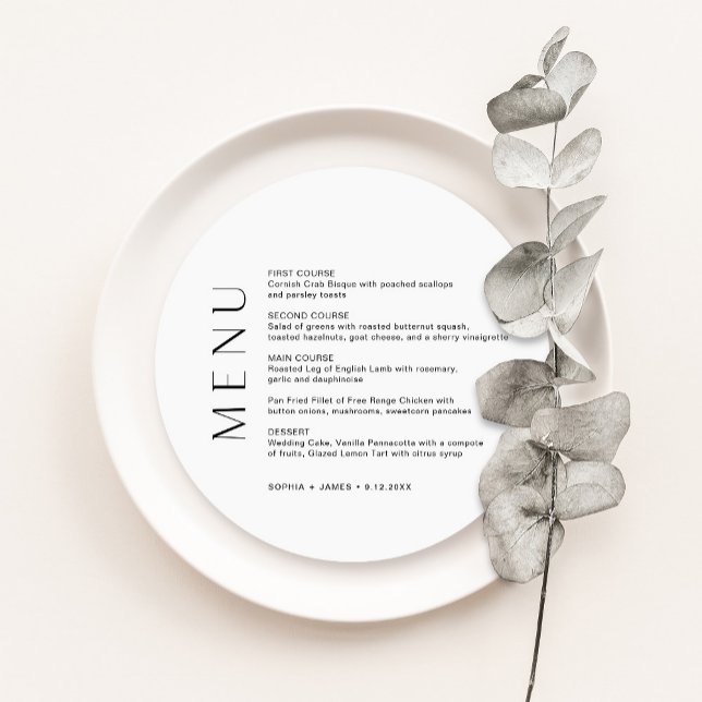 HARLOW Minimalistisches Round Wedding Dinner Menü Einladung (Von Creator hochgeladen)