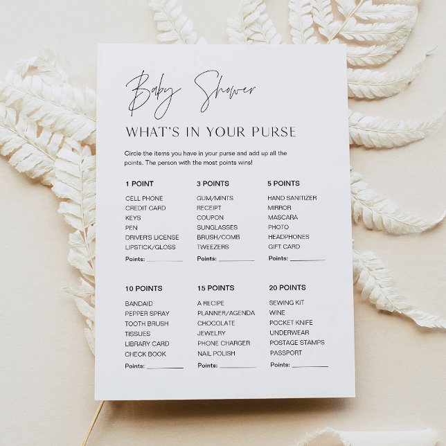 HARLOW, was in Ihrer Purse Baby Shower Game Card Einladung (Von Creator hochgeladen)