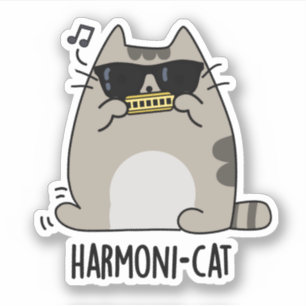 Harmoni-cat Funny Harmonica Cat Pun Aufkleber