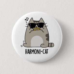 Harmoni-cat Funny Harmonica Cat Pun Button