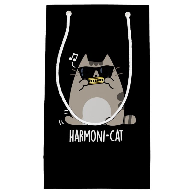 Harmoni-cat Funny Harmonica Cat Pun Dark BG Kleine Geschenktüte (Vorderseite)