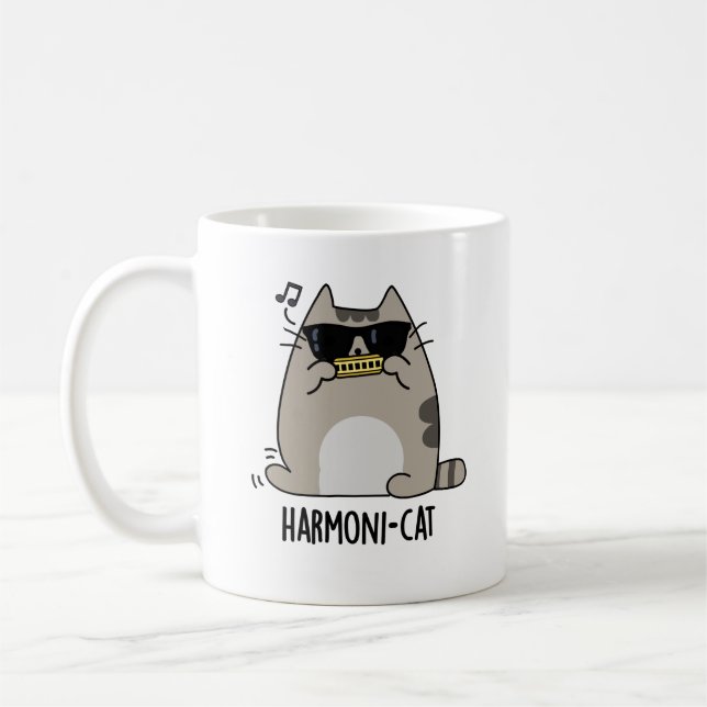 Harmoni-cat Funny Harmonica Cat Pun Kaffeetasse (Links)