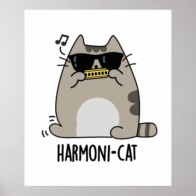 Harmoni-cat Funny Harmonica Cat Pun Poster (Vorne)