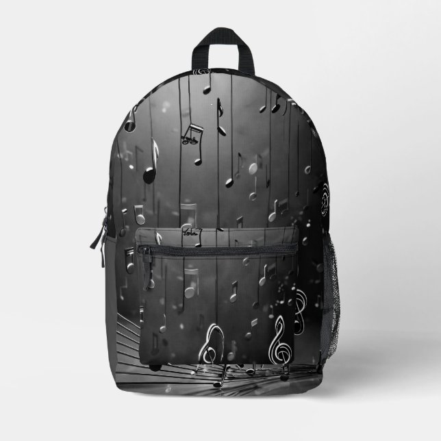Harmonic Shades: Grey Music Artwork Fashion Design Bedruckter Rucksack (Vorderseite)