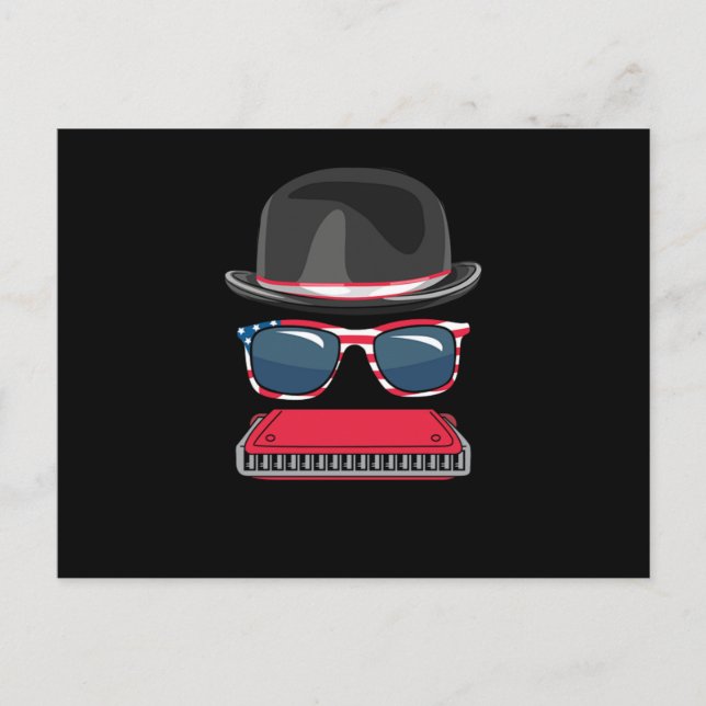 Harmonica Blues Music Audio Instrument Sound Gift Postkarte (Vorderseite)