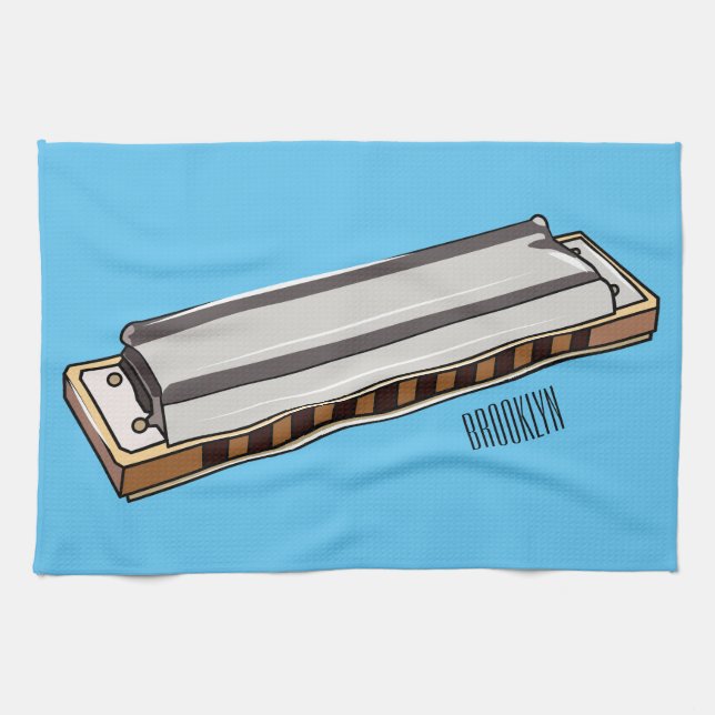 Harmonica Cartoon Illustration Geschirrtuch (Horizontal)