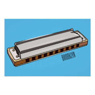 Harmonica Cartoon Illustration Poster