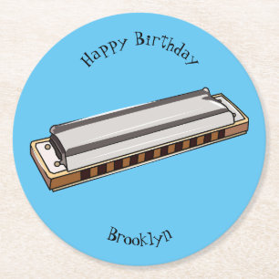 Harmonica Cartoon Illustration Runder Pappuntersetzer