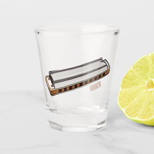 Harmonica Cartoon Illustration Schnapsglas (Vorderseite)