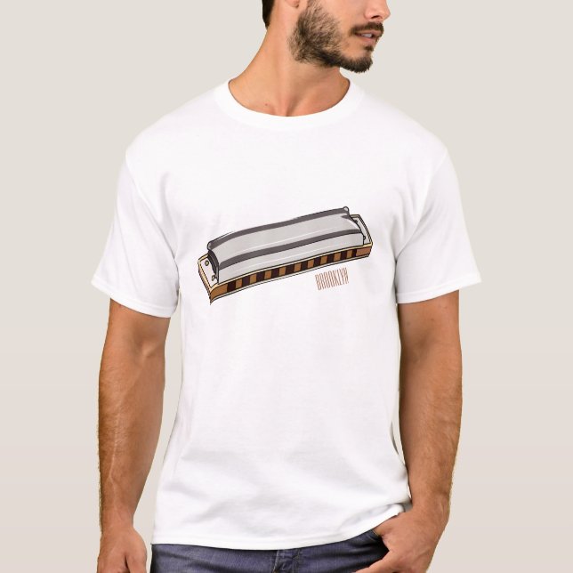 Harmonica Cartoon Illustration T-Shirt (Vorderseite)