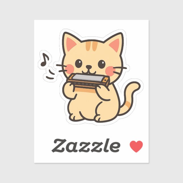 Harmonica Cat Cartoon Aufkleber (Blatt)