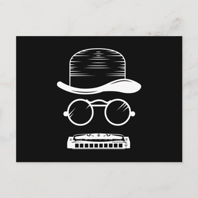 Harmonica Hat Music Instrument Blues Postkarte (Vorderseite)