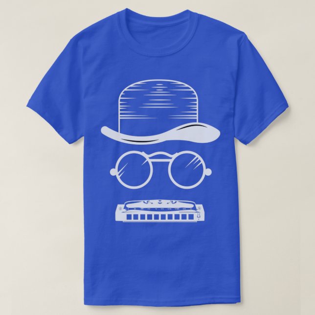 Harmonica Hat Music Instrument Blues T-Shirt (Design vorne)