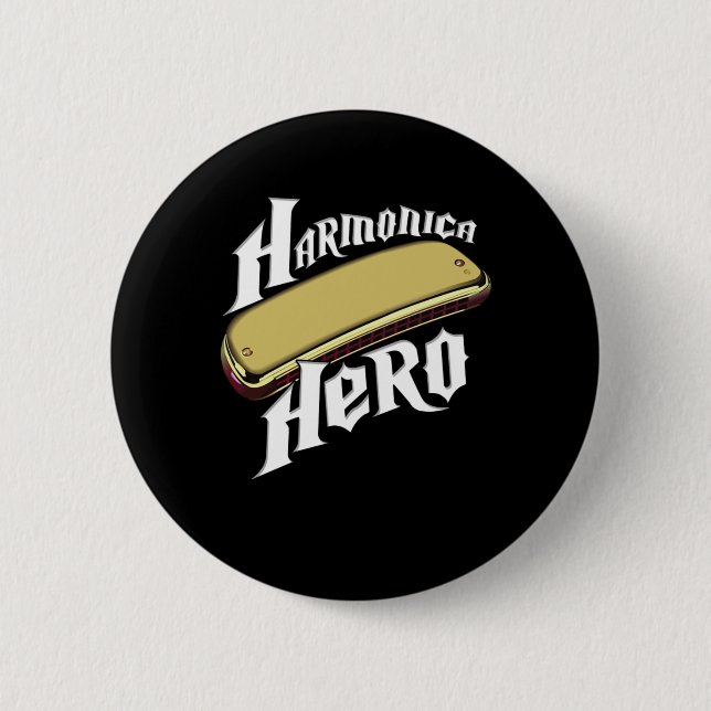 Harmonica Hero Instrument Band Blues Music Gift Button (Vorderseite)